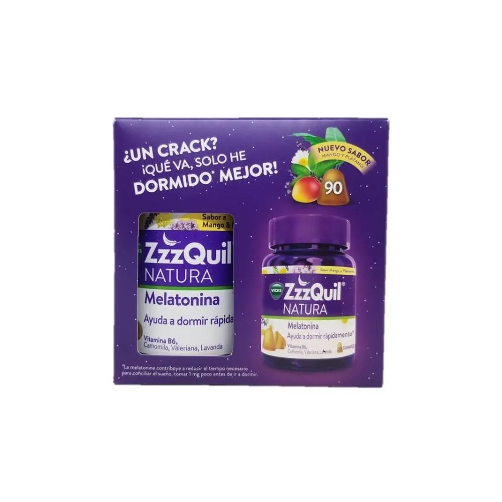 Vicks Zzzquil Natura PACK Melatonina Mango y Plátano 90 Gominolas | Bonsanté