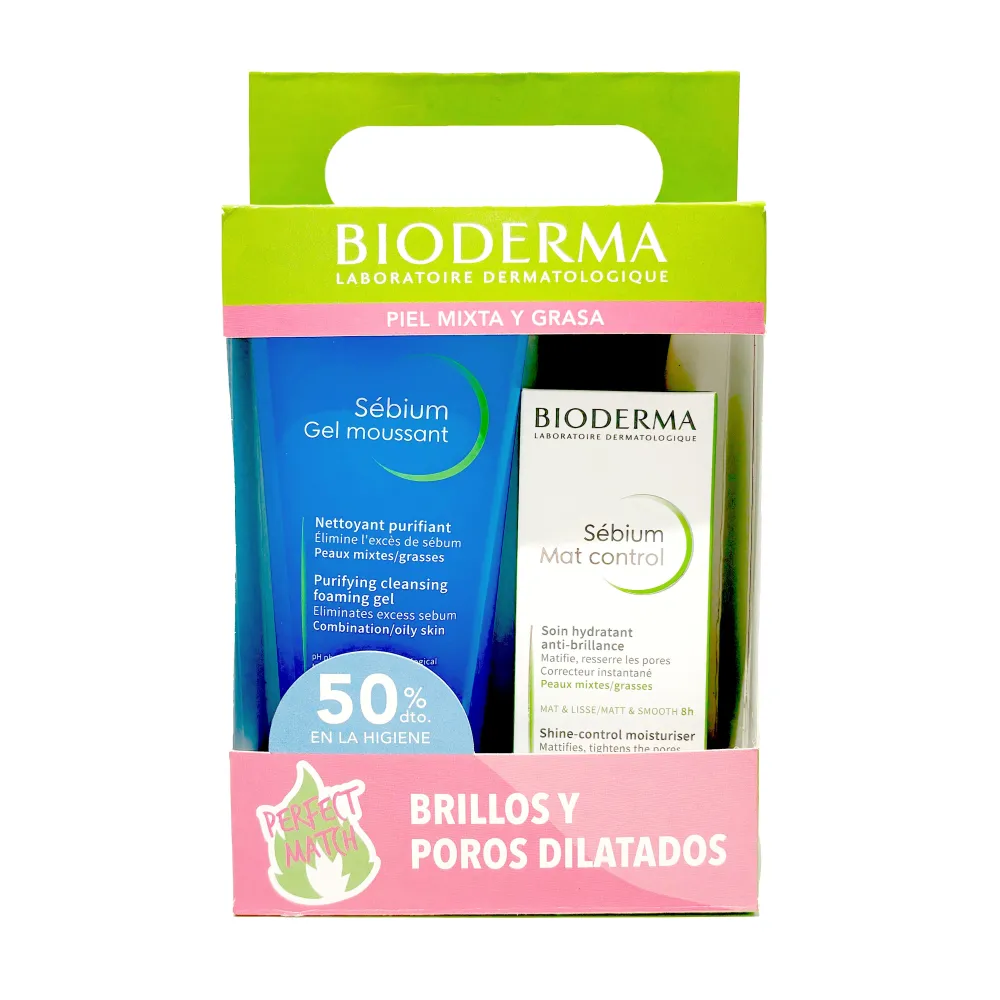 Bioderma Pack Brillos y Poros Dilatados Sebium Gel Moussant 200Ml + Sebium Mat Control 30Ml | Bonsanté