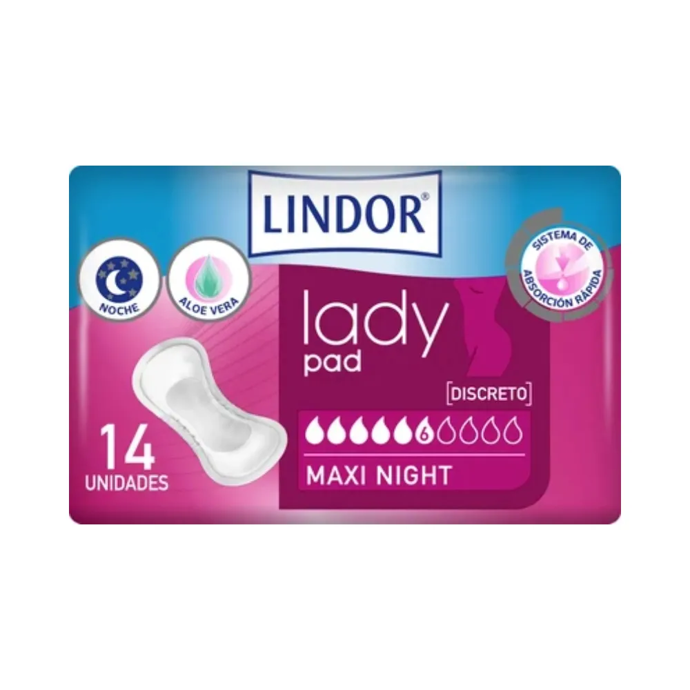 Lindor Compresas Lady Maxi Night 6 Gotas 14uds | Bonsanté