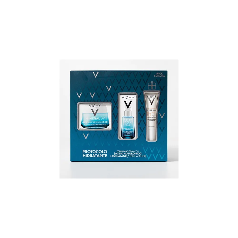 Vichy Cofre PACK REGALO Protocolo Hidratante Mineral 89 Crema Boost 50 Ml + Contorno Ojos + UV-Age Daily SPF50+ | Bonsanté