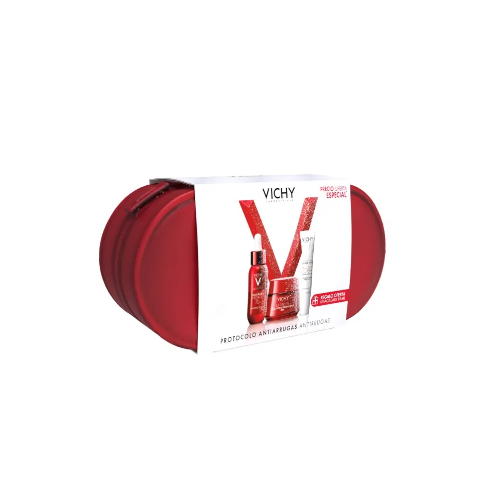 Vichy PACK REGALO Neceser Protocolo Antiarrugas Liftactiv Collagen Specialist 16 Sérum + Crema de Día + UV-Age Daily SPF50+ | Bo